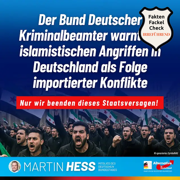 AfD-Grafik von Martin Hess, die BDK-Warnung als Bestätigung der AfD-Migrationspolitik rahmt